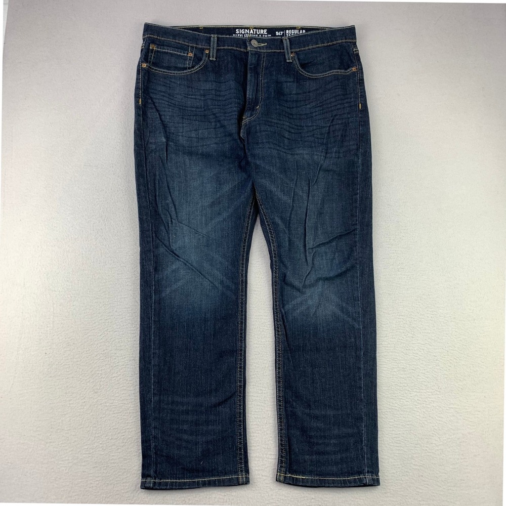 Signature by Levi Strauss S47 Regular Taper Jeans Mens 38x30 Blue Denim Stretch